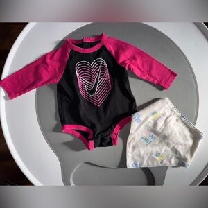 Nike Black and Pink Heart Bodysuit with Bandana Bib